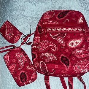 Vera Bradley - Red Paisley Quilted Backpack and Accessories Set